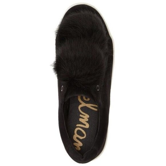 Sam Edelman Women's Black Leya Pom-Pom Faux Fur-Embellished Velvet Sneaker 7.5M - Picture 16 of 16